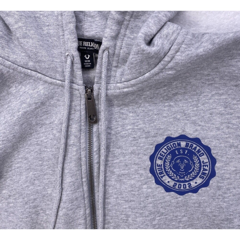 True Religion Alumni Logo Full Zip Hoodie Mens Medium Gray Streetwear Skater - Picture 9 of 13